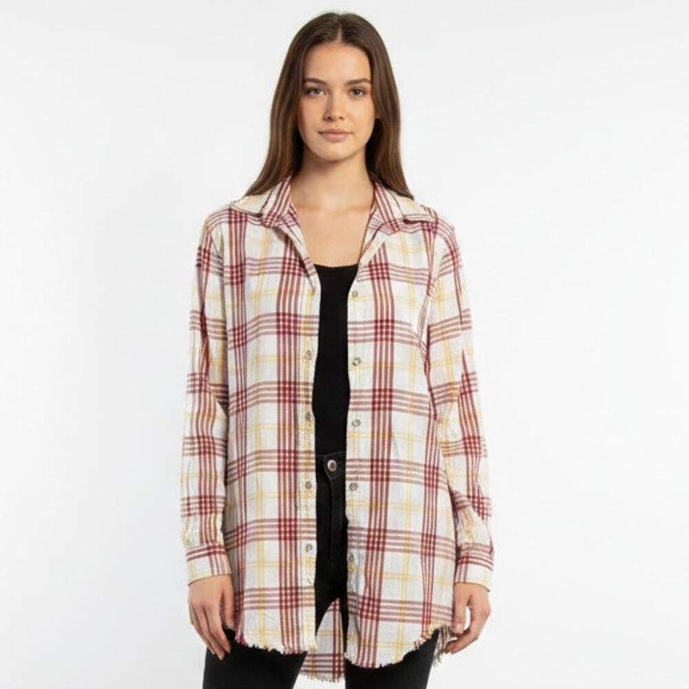 One24 Rags Long Sleeve Pearl Button Up Plaid Gingham Rooster Graphic Women's M